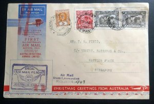 1931 Launceston Tasmania Xmas First Flight Airmail Cover FFC To Singapore