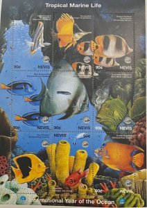 Nevis 1998 - Marine Life - Sheet of Nine - MNH