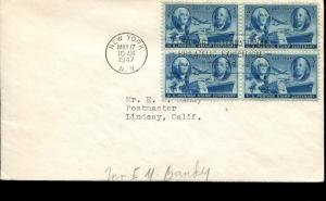 USA SC#947 FDC Washington Franklin, BLK of 4 cv $16.00