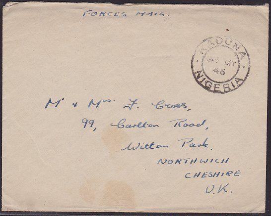 NIGERIA 1946 FORCES MAIL cover sent free to UK - KADUNA cds.................1498