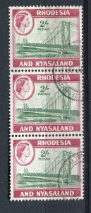 RHODESIA NYASLAND 1950s early QEII issue Pictorial 2s. Strip of 3