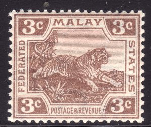 1906 - 1922 Malaya 3¢ Tiger MLH Sc# 41 CV: $10.50 Wmk 3 sideways