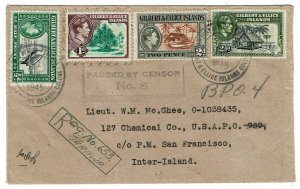 Gilbert & Ellice 1945 PO cancel on cover to U.S. military addressee at BPO 4