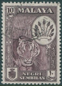 Malaysia Negri Sembilan 1957 SG74 10c Tiger with Arms FU