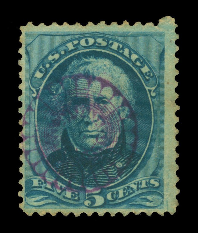 US 1875  Taylor  5c blue  Scott # 179 used SON  VIOLET FANCY Cancel - Rare