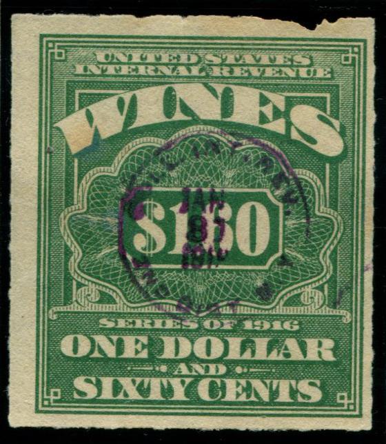 RE51 US $1.60 Wine Stamp, used cv $19.50