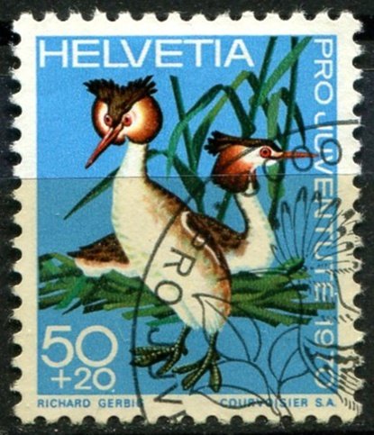 Switzerland Sc#B397 Used, 50c+20c bl & multi, Pro Juventute: Birds (1970)