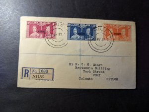 1937 Registered New Zealand Niue Overprint Cover to Fort Colombo Ceylon