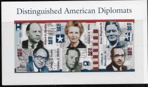 US #4076 MNH souvenir sheet, pane of 6.  Distinguished American Diplomats.