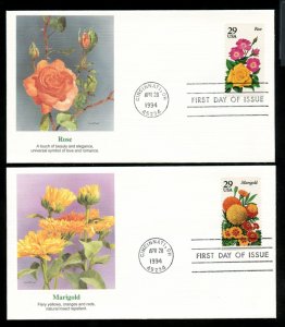 US 2829-2833a booklet Garden Flowers PB set of 6 UA Fleetwood cachet FDC