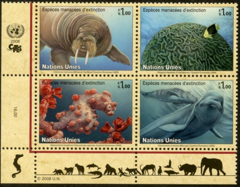 UNITED NATIONS Sc#NY 949-952 GE 480-483 VI 417-20 2008 Endangered Species MNH