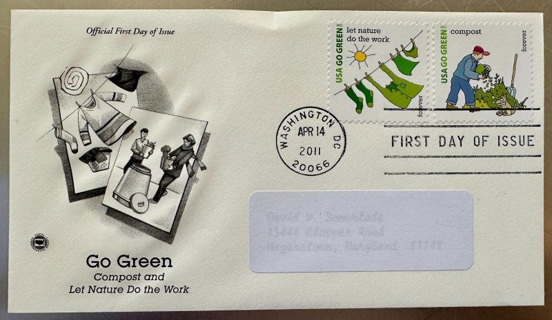 US Go Green set of 4 FDC's PCS 2011