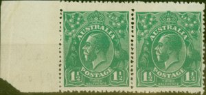 Australia 1923 1 1/2d Green SG61a/ BW88a Coarse Unsurfaced Paper V.F MNH Pair...