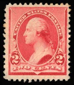 US Sc 220 MINT NO GUM - 1890 2¢ - Washington; Soft Porous Paper