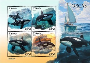 LIBERIA- 2023 - Orcas - Perf 4v Sheet - Mint Never Hinged