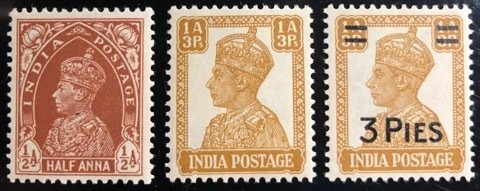 India Scott#151, 172, 199 F/VF Unused NH Cat. $4.95+