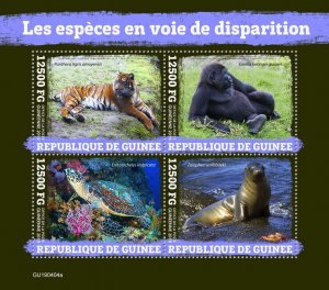 Guinea 2019 MNH Endangered Wild Animals Stamps Tigers Sea Turtles Gorillas 4v MS