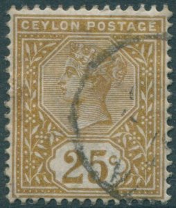 Ceylon 1886 SG198 25c yellow-brown QV #2 FU (amd)