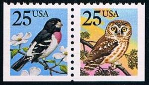 USA 2284-2285, 25c Owl and Groosbeak, setenant pair, MNH,...