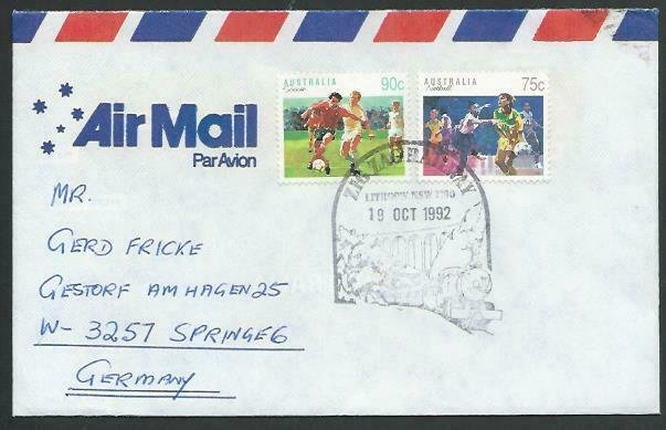 AUSTRALIA 1992 cover to Germany - nice franking - Lithgow pictorial pmk....12857