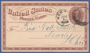 1873 Scott UX3/S2 SP15 1c Liberty Used postal card from NEW YORK CITY to Ohio