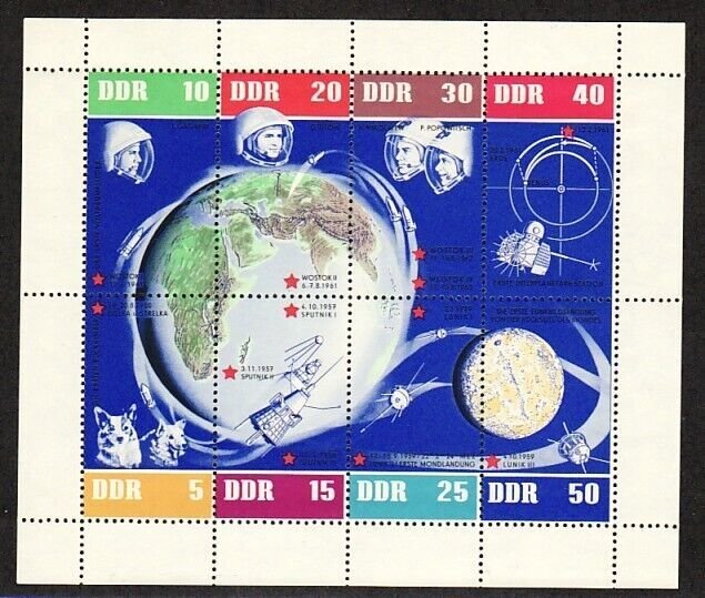 Germany DDR 634 MNH 1962 Russian Space Flights & Astronauts Sheet of 8 Very Fine