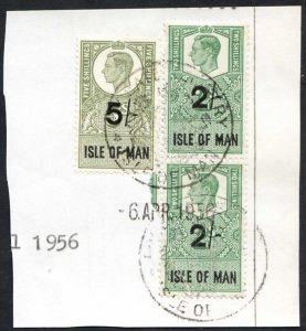 Isle of Man KGVI 2/- Pair + 5/- Key Plate Type Revenues CDS on Piece