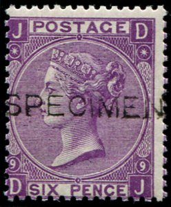 GB 1867 6d sg109 plate 9 ovpt Specimen type 8 unmounted mint