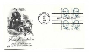 1863 22c John J Audubon ArtCraft plate block  FDC