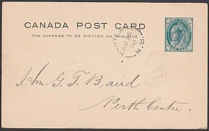 CANADA 1898 1c postcard HARTLAND N.B. to PERTH CENTRE.......................U443