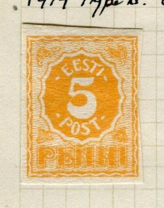 ESTONIA; 1919 early local Imperf issue Mint hinged 5p. value