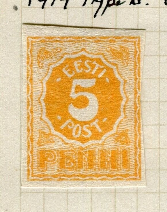 ESTONIA; 1919 early local Imperf issue Mint hinged 5p. value