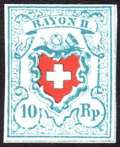 1850, Switzerland 10c, MNG, Wrong color, Sc 8, Reprint