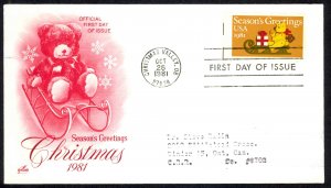 USA Sc# 1940 (ArtCraft) FDC (a) (Artcraft) 1981 10.28 Christmas