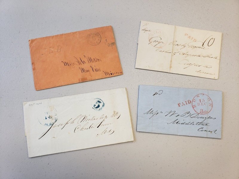 4 Different U.S. Stampless Covers from 1840s-50s (F31068) 