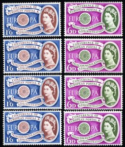 Great Britian Stamps # 377-8 Elizabeth II MNH XF Lot Of 4 Sets Scott Value $50