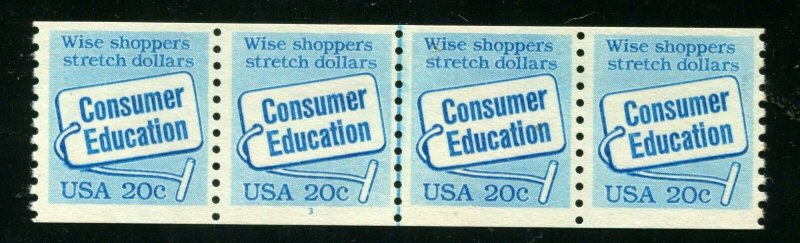 Scott # 2005...20 Cent....Consumer Education...Plate # 3...Strip of 4