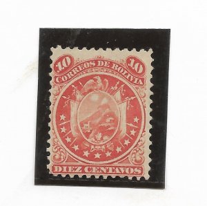 BOLIVIA 1871 COAT OF ARMS RED 10 C SCOTT 16 MICHEL 14 Mint NO GUM