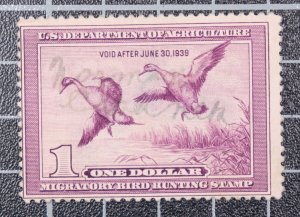 Scott RW5 $1.00 1938 Duck Stamp Used Nice Stamp SCV $75.00
