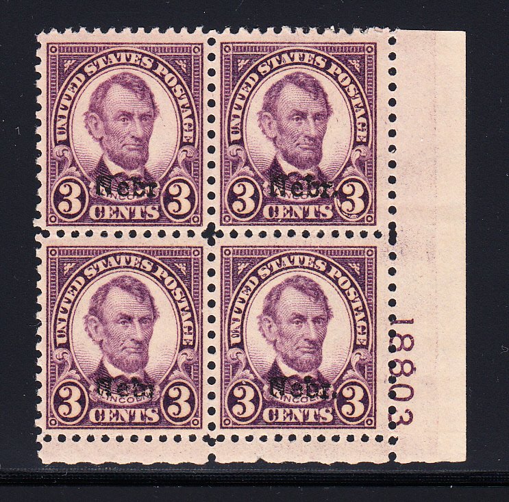 #672 VF/OG plate block. Nice!