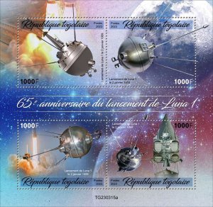 TOGO - 2023 - Launch of Luna 1, 65th Anniv - Perf 4v Sheet - Mint Never Hinged