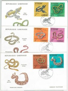 56643 - GABON - POST HISTORY - set of 3 FDC LETTER 1972 FAUNA animals SNAKES-