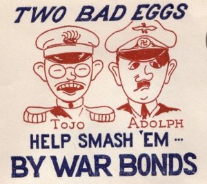 Patriotic WWII Tojo Hitler Two Bad Eggs Malvern PA 1943 Win War Stamp Cover 2i