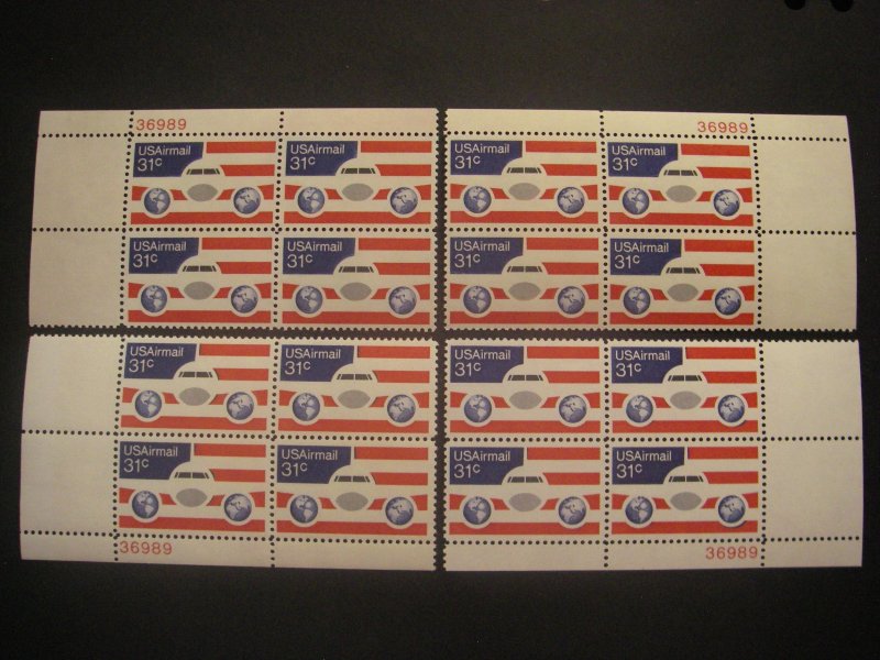 Scott C90, 31c Plane & Flag, PB4 #36989 x 4 Matched Set, MNH Airmail Beauties