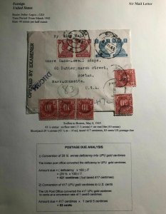 1945 Sodhra India Censored Airmail Cover To Boston Ma USA Postage Due