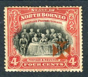 North Borneo 1916. 4c scarlet. Mint Hinged. P15. SG192a.