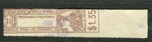 ARGENTINA; Early 1900s classic Cigar Tax Revenue stamp fine used item