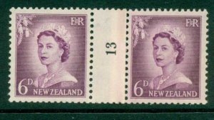 New Zealand 1956 QEII Redrawn 6d Mauve Coil Join #13 Upwards  MH/MUH Lot25630