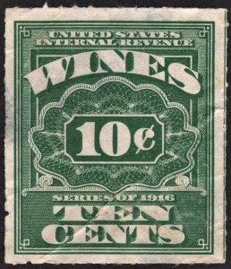RE65 10¢ Wine Stamp (1933) Used/Creased