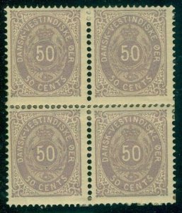 DANISH WEST INDIES #13a, 50 cent gray violet Blk 4, White Flaw on K var, F/VF